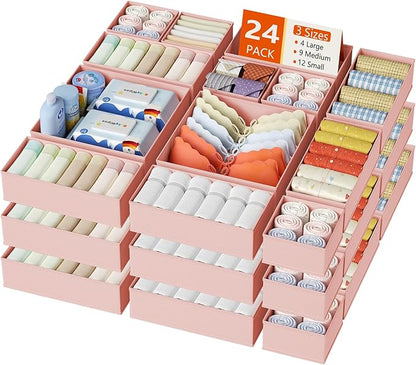 DIMJ Drawer Organizer Clothes, 24 Pack Dresser Organizer, Foldable Closet Organizers and Storage, Fabric Dresser Bins, Drawer Dividers for Nursery, Baby Clothes, Underwears, Sock (Pink) by DiMJ
