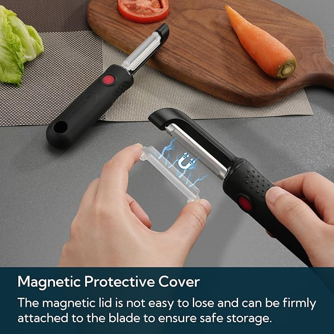 KITCHENDAO Magnetic Vegetable Peeler with Durable Japanese Stainless Steel Sharp Dual Blade, Magnetic Safety Cover, Large Non-Slip Handle with Potato Eye Remover, Dishwasher Safe Kitchen Fruit Peeler - Image 5
