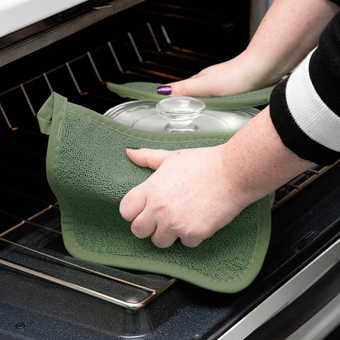 RITZ Terry Potholder & Hot Pad: Unparalleled Heat Resistant, Durable 100% Cotton – Ergonomically Designed for Optimal Grip – Easy-Care Machine Washable – 2-Pack, Juniper - Image 4