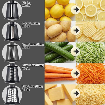 Upgrade Rotary Cheese Grater Shredder with Handle, Strong Suction Base, Multi-purpose Rotary Grater Slicer with 5 Interchangeable Blades for Ice, Vegetables, Fruit, Nuts with Blade Storage Box - Image 3
