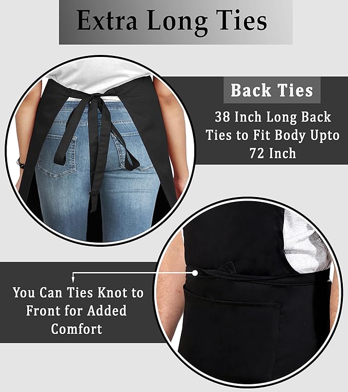 RUVANTI Work Aprons for Men/Women with Pockets - Adjustable up to XXL - Professional Grade Durability - Black Apron for Barber, Chef, BBQ, Kitchen, Cleaning - 2 Pack