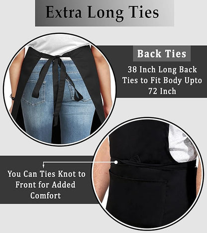 RUVANTI Work Aprons for Men/Women with Pockets - Adjustable up to XXL - Professional Grade Durability - Black Apron for Barber, Chef, BBQ, Kitchen, Cleaning - 2 Pack