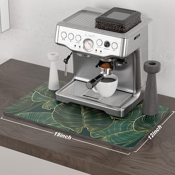 Rnivvi Coffee Mat, 12" x 19" Cute Tropical Theme Coffee Bar Mats for Espresso Machine Station Accessories and Organizer, Hide Stain Rubber Backed Absorbent Dish Drying Pad for Kitchen Counter, Palm - Image 2