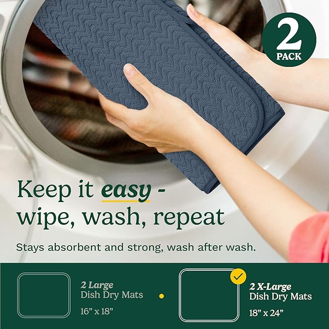 Cuisinart Dish Drying Mats for Kitchen Counter - (2) 18" x 24" Ultra Absorbent Dish Drying Mat XL - Foldable, Machine Washable, Fast Drying Dish Mat (Geostripe) - Image 6