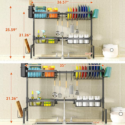 YKLSLH 4 Baskets Over The Sink Dish Drying Rack, Extendable Large Capacity Sink Rack, Metal Drying Rack Saving Space,for Most Sinks (26.57"-35") - Image 4