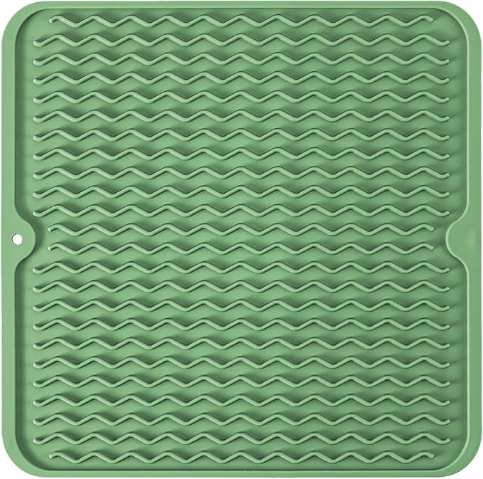 Silicone Dish Drying Mat for Multiple Usage, Easy clean, Eco-friendly, Heat-resistant Dish Drainer Mat for Kitchen Counter,Sink,Refrigerator or Drawer liner (12" x 12", Dark Green) by MODENGKONGJIAN
