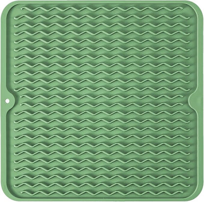 Silicone Dish Drying Mat for Multiple Usage, Easy clean, Eco-friendly, Heat-resistant Dish Drainer Mat for Kitchen Counter,Sink,Refrigerator or Drawer liner (12" x 12", Dark Green) by MODENGKONGJIAN