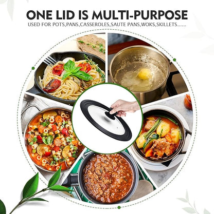 Ydeapi Universal Lid for Pots, Pans and Skillets, Pot Lid With Heat Resistant Silicone Rim and Tempered Glass, Fits 8", 8.5", 9.5" Diameter Pots and Pans
