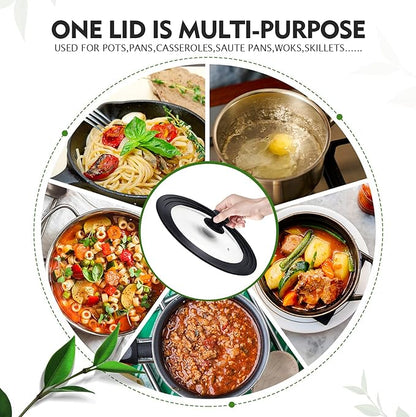 Ydeapi Universal Lid for Pots, Pans and Skillets, Pot Lid With Heat Resistant Silicone Rim and Tempered Glass,Fits 6.5", 7", 8" Diameter Pots and Pans
