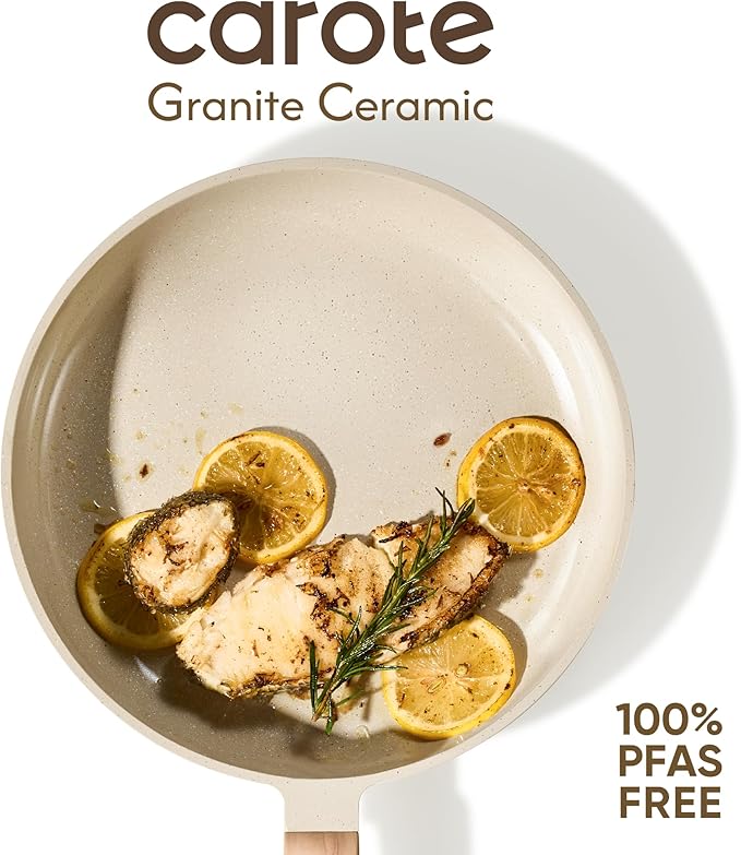 CAROTE 10" Frying Pan Set, Non-Toxic PTFE & PFOA Free Fry Pan & Omelet Pan, Compatible with Induction, Ceramic, Gas Cooktops - Image 4