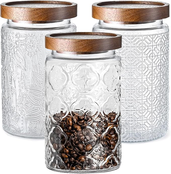 Adodeen 3-Pack 32oz Glass Jar With Airtight Lid,Kitchen Canisters For Countertop,Coffee Sugar Container Set,Pantry Glass Storage Containers For Flour,Candy,Loose Tea,Snack jar - Image 7