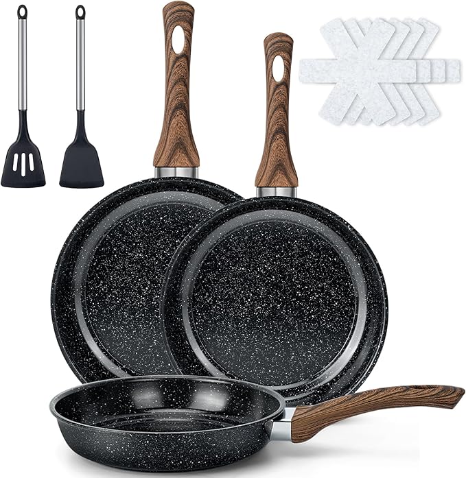Frying Pans Skillet - 9 Pieces Nonstick Frying Pan Set Includes 3 Sizes (8"/ 10"/ 12"), PFOA Free, Induction & Oven Safe, Easy to Clean for Home Daily Cooking by Colourcoco