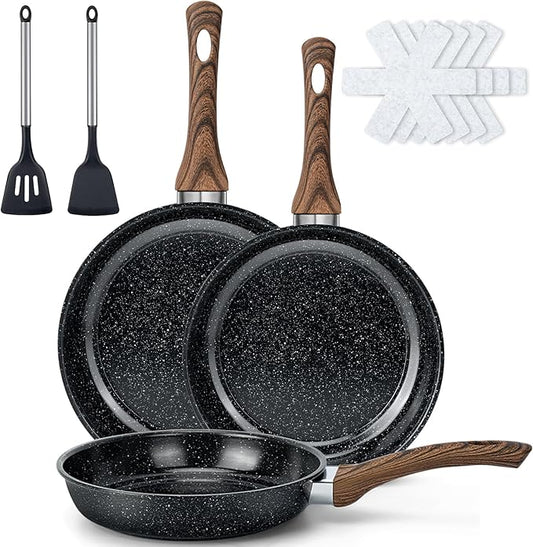 Frying Pans Skillet - 9 Pieces Nonstick Frying Pan Set Includes 3 Sizes (8"/ 10"/ 12"), PFOA Free, Induction & Oven Safe, Easy to Clean for Home Daily Cooking by Colourcoco