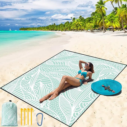 WIWIGO Beach Blanket Waterproof Sandproof Beach Mat 79" X 83"/10'x9'for 2-8 Adults Quick Drying Outdoor Picnic Mat Beach Accessories for Travel, Camping, Hiking by WIWIGO