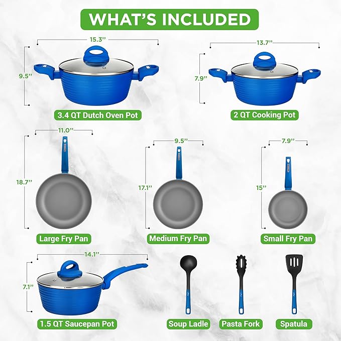NutriChef 12 Piece Nonstick Cookware Set - PFOA/PFOS-Free Heat Resistant Lacquer Kitchen Ware Pots and Pans Set - Induction Ready Cookware Includes Saucepot, Pans, Cooking Pot Oven Pot, Lid, Utensils - Image 3