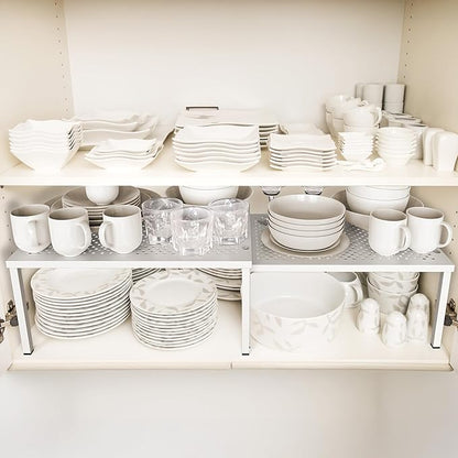 Simple Houseware Expandable Stackable Kitchen Counter Shelf Organizer, White, Metal Top, 11.25"L x 7.9"W x 5.4"H - Image 2