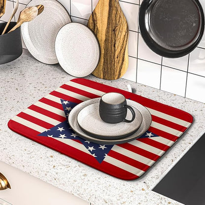 Blue Star Patriotic July of 4th Dish Drying Mat for Kitchen Counter 16x18 Independence Day Red Striped Absorbent Reversible Microfiber Drying Mats Kitchen Countertop Protector Dishes Drainer Rack Pad - Image 5