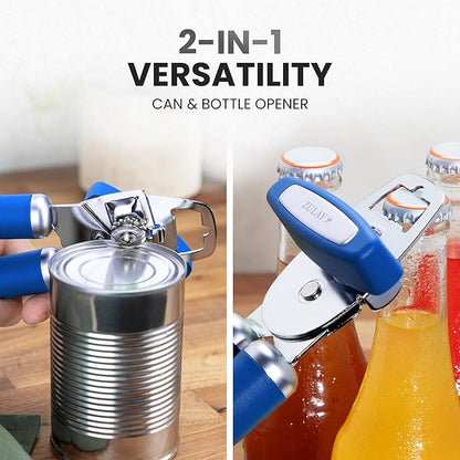 Zulay Kitchen Heavy Duty Stainless Steel Can Opener Manual with Bottle Opener - Rust Proof Manual Can Opener With Turn Knob & Comfy Soft Grip Handles - Royal Blue - Image 7
