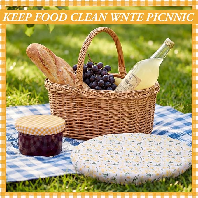 Patelai 10 Pcs Bowl Covers Reusable in 5 Size Stretch Cloth Fabric Elastic Food Storage Bowl Covers Bread Sourdough Lids for Proofing Food Fruits Leftover (Yellow, White,Bee Style) - Image 7