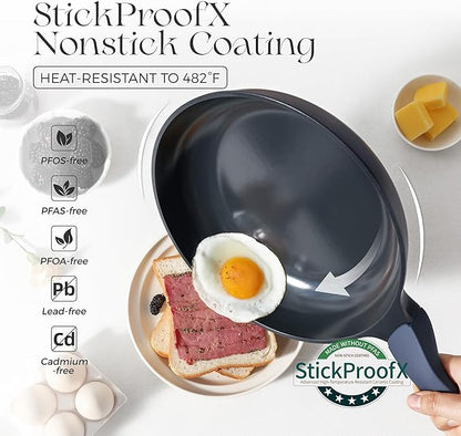 PRICUSIS Nonstick Ceramic Frying Pan with Lid, 8/10 Inch Skillet with Stay Cool Handle, Fully Coated, 100% Dishwasher Safe, PTFE PFAS & PFOA Free (8 Inch, Blueberry Mist - Image 2