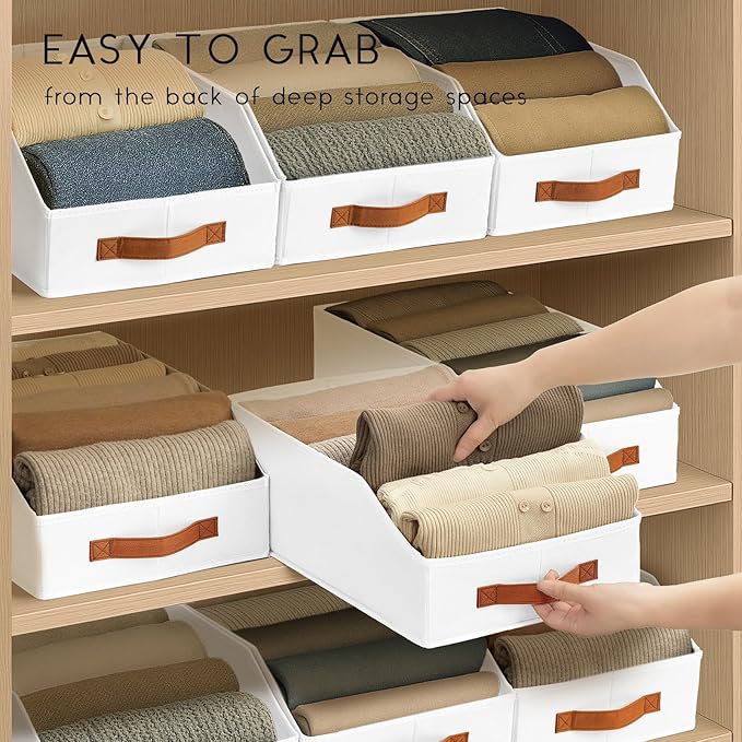 Homsorout Fabric Storage Bins for Organizing - 12 Pack Large Trapezoid Collapsible Storage Bins with Front Handle, Closet Organizers and Storage for Bedroom, Home Shelves, Small Spaces, White - Image 7