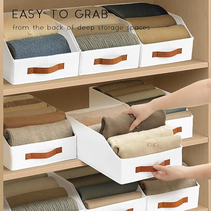 Homsorout Fabric Storage Bins for Organizing - 10 Pack Large Trapezoid Collapsible Storage Bins with Front Handle, Closet Organizers and Storage for Bedroom, Home Shelves, Small Spaces, White - Image 7
