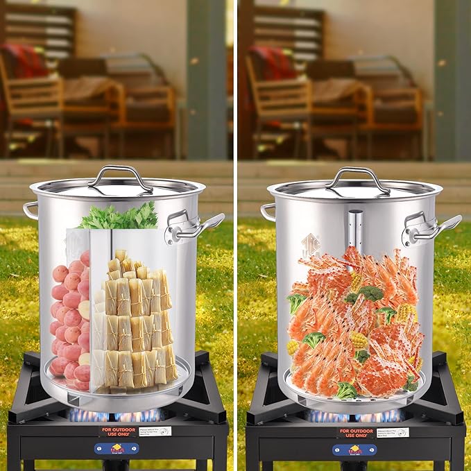 ARC 32QT Stainless Steel Stock pot 6-Piece For Seafood Boil Pot with Basket and Steamer Rack,Cookware for Crawfish Crab Shrimp Lobster Boiling Pot, Turkey Fryer Pot, Tamale Steamer Pot with Strainer - Image 7