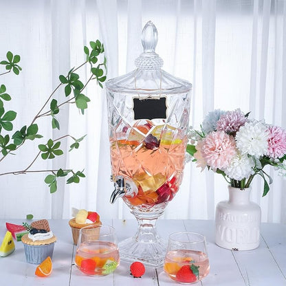 Zhehao 2 Pcs Drink Dispensers for Parties 0.8 Gallon Glass Beverage Dispenser Clear Vintage Crystal Beverage Dispenser with Spigot and 2 Wooden Chalkboard Wide Mouth Beverage Server for Bar Home - Image 3