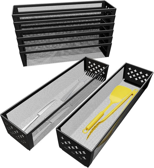 Simple Trending Silverware Drawer Organizer, 8 Pack Utensil Organizer for Kitchen Drawers, Metal Storage for Spoons Forks Knives (12.2 * 3.2 * 2.1 Inches, Black)