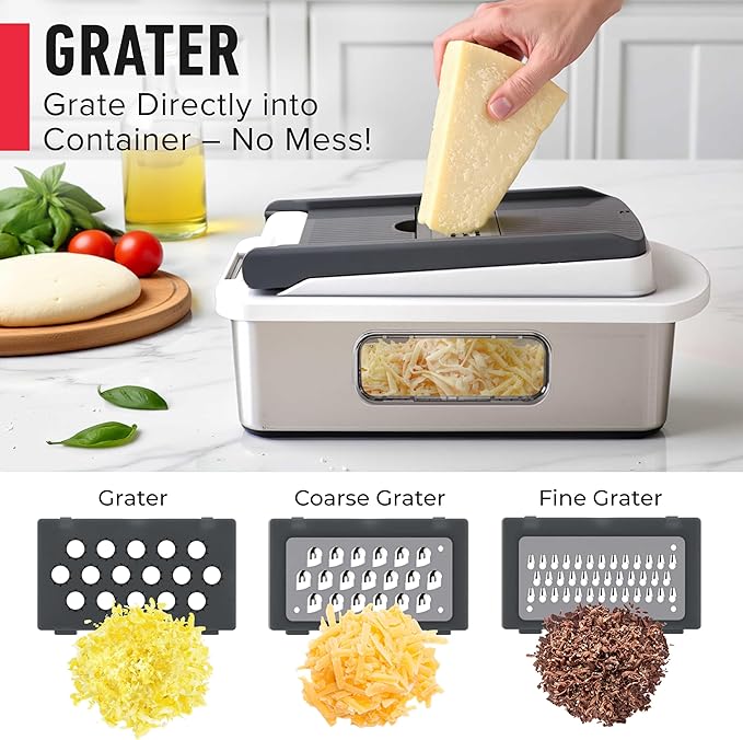 Mueller Pro-Series 10-in-1, 8 Blade Stainless Steel Multi Vegetable Chopper And Mandoline Slicer, Kitchen Accessories and Essentials, Food and Veggie Chopper, Mincer, Dicer, White Sand/Grey - Image 5