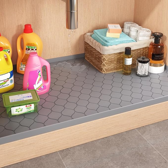 Winisok Silicone Under Sink Mat 22" x 19", kitchen Essentials and Gadgets, Shelf liner and Cabinet Protector, Home Organizers and Storage, Waterproof Bathroom Tray - Image 2