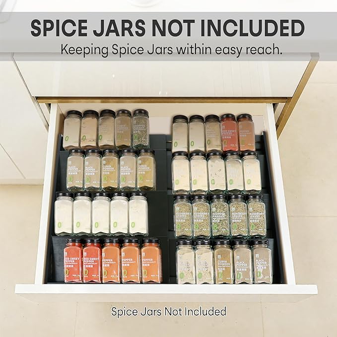 Bamboo Spice Drawer Organizer, (Need 3.1” Deep Drawer) Expandable 4 Tier Spice Rack for Cabinet (From 12" to 23" Wide), Seasoning Storage Insert, Spice Organizer for Drawer,Jars Not Included - Image 3