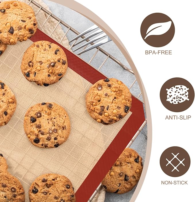 Silicone Baking Mat, 3 Pack Reusable Baking Mat, Non-Stick, Food Safe Silicone Mats for Baking, Oven Baking Sheet for Making Cookies, Macaroons, Bread - Image 3