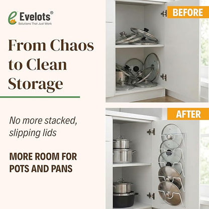 Evelots 6 Pot Lid Organizer for Cabinet or Pantry Wall - Cupboard Door Pots and Pans Organizer - Glass or Metal Pan Covers Cabinet Organizer - Rack Hanger Dividers - Set of 2