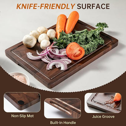 THETCHRY Walnut Wood Cutting Board Set, End Grain Cutting Boards for Kitchen with Handle, Non Toxic Wooden Charcuterie Boards Double Sided, Butcher Block for Meal Prep & Serving with Gift Box - Image 5