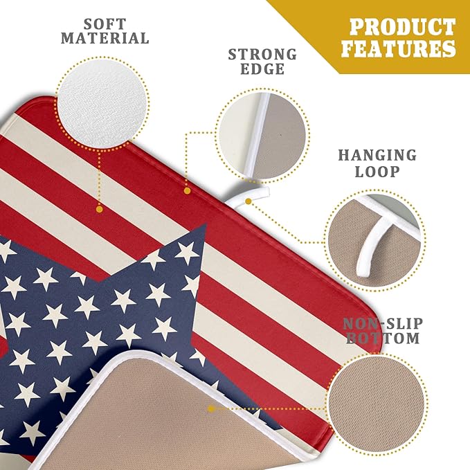 Blue Star Patriotic July of 4th Dish Drying Mat for Kitchen Counter 16x18 Independence Day Red Striped Absorbent Reversible Microfiber Drying Mats Kitchen Countertop Protector Dishes Drainer Rack Pad - Image 4