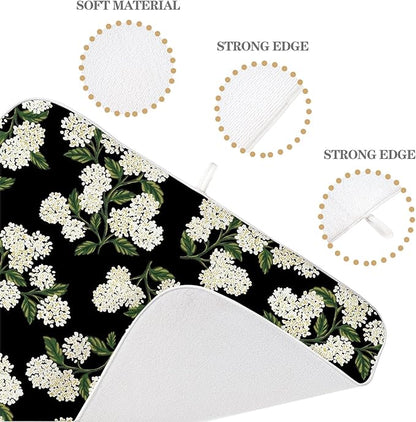 Black Dish Drying Mat 18x24 Inch Green Vintage Floral Hydrangea Flower Drying Mat Spring Summer Seasonal Absorbent Dish Drying Pad Dish Rack Drainer Mats for Kitchen Dining Counter