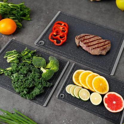 Kikcoin Plastic Cutting Boards for Kitchen, 3-Piece Large Cutting Board Set Dishwasher Safe Chopping Boards with Non-slip Feet and Juice Grooves, Light Gray - Image 5
