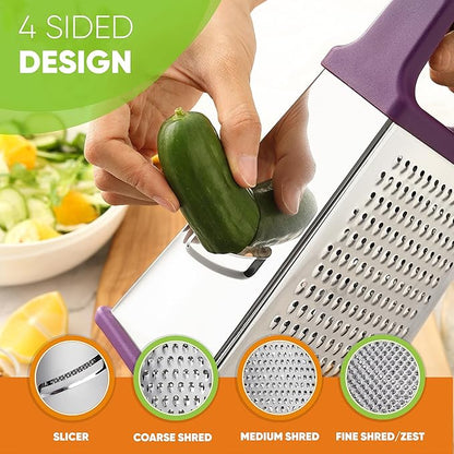 Spring Chef Purple Professional Stainless Steel XL Parmesan Cheese Grater with Handle - Manual Box Grater for Kitchen, 4 Sides, Dishwasher Safe Food Shredder for Vegetable, Potato, Hard Cheese, Carrot - Image 6