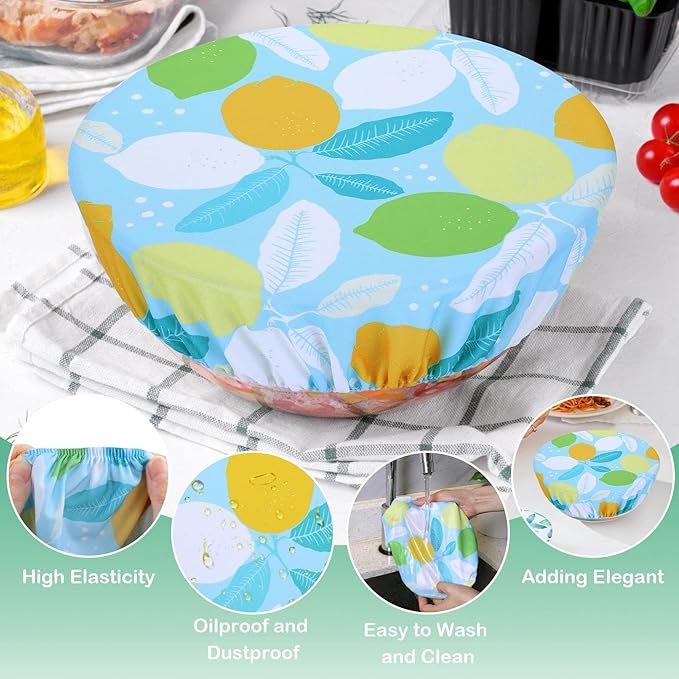5 Pieces Bowl Covers Reusable, 5 Size Elastic Cloth Bowl Covers for Bread Proofing Stretch Food Covers Washable for Food Fruits Leftover (Lemon) - Image 5