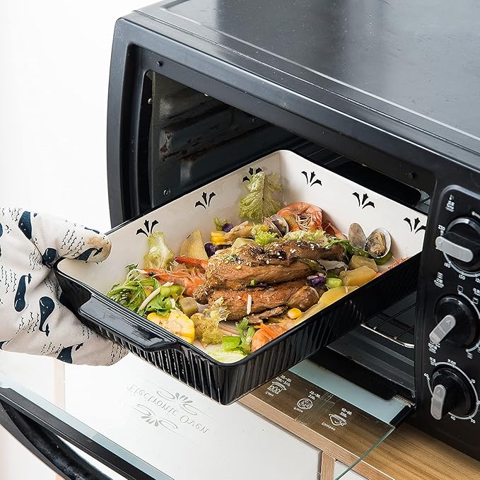 Baking Dishes Bakeware Set Ceramic Casserole Dish, Rectangular Shape, Oven safe, Nonstick, for Cooking, Cake Dinner, Kitchen, 13x9inch, 3pcs, Black - Image 3