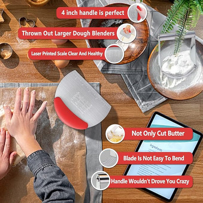 Pastry Cutter Dough Scraper Dough Cutter Scraper Tool Kitchen Pastry Blender,Stainless Steel Pastry Cutters Heavy Duty Dough Cutter for Kitchen Baking Tools,Comfortable and Dishwasher Safe (Red)