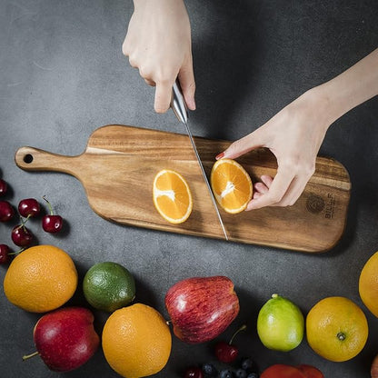 Wood Cutting Board Set with Handle for Kitchen Large and Small Long 2 Packs Acacia Wooden Kitchen Cutting Boards for Meat, Cheese, Bread,Vegetables Fruits- Charcuterie Board Serving Board - Image 4
