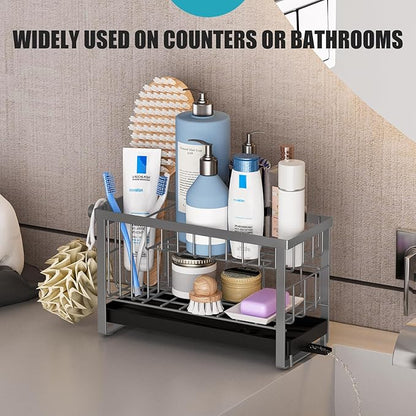 Sponge Holder for Kitchen Sink with Flexible Sink Caddy Smiley Face,2 Tier Kitchen Sink Organizer Countertop and Storage Essentials,Soap Dispenser Organize,Home Decor Accessories-Gray - Image 7