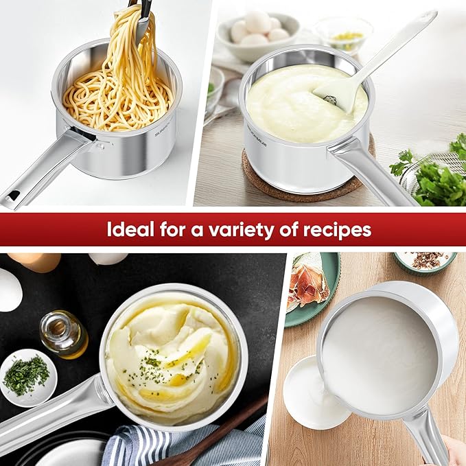 SUNHOUSE – 2 Quarts Stainless Steel Sauce Pan with Lid - PFOA-Free, Stainless Steel Sauce Pan, Advanced Impact Bonding Induction Base, Stay-Cool Handle, Compatible with All Cooktops - Image 8
