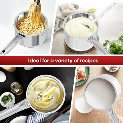 SUNHOUSE – 2 Quarts Stainless Steel Sauce Pan with Lid - PFOA-Free, Stainless Steel Sauce Pan, Advanced Impact Bonding Induction Base, Stay-Cool Handle, Compatible with All Cooktops - Image 8