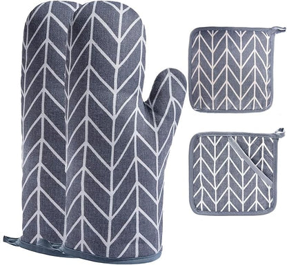 Oven Mitts and Potholders BBQ Gloves-Oven Mitts and Pot Holders with Recycled Infill Silicone Non-Slip Cooking Gloves for Cooking Baking Grilling (4-Piece Set) (Grey-02) by Win+Change