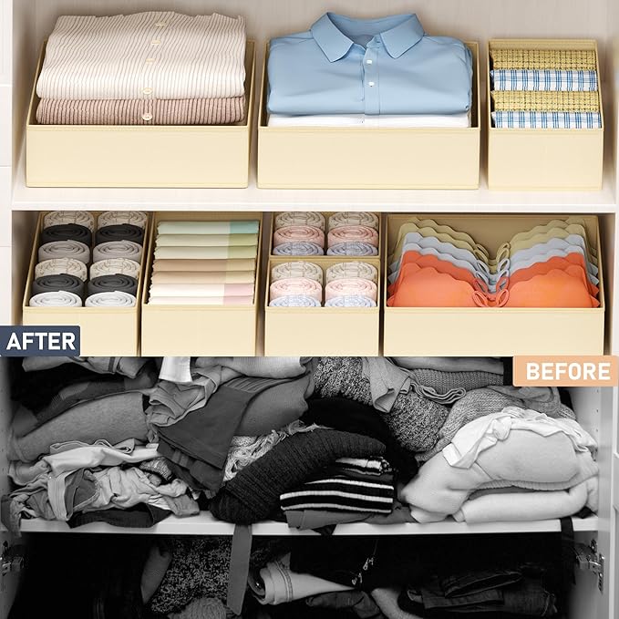 DIMJ Drawer Organizer Clothes - 16 Pack Baby Dresser Organizer for Nursery, Foldable Drawer Organizer Bins for Closet Bedroom Organization, Fabric Clothes Storage Dividers for Underwears, Socks, Bras - Image 6