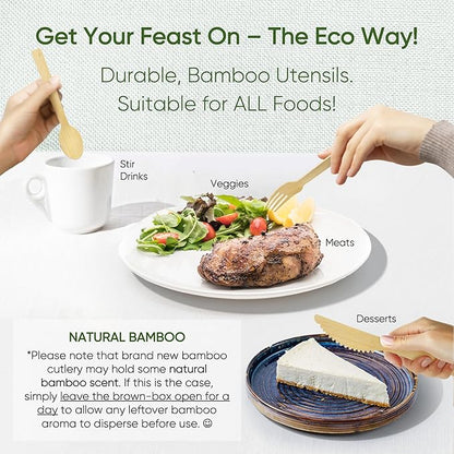 EcoPreps 100% Compostable Bamboo Cutlery Set (250 PCS - 125 Forks, 75 Spoons, 50 Knives) Eco-Friendly, Natural, Biodegradable Disposable Utensils Set | Bamboo Disposable Forks, Knives, and Spoons Sets - Image 5