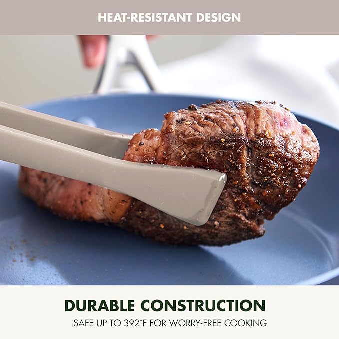 GreenPan Silicone Tong, Cooking Grilling Serving, Salad, Kitchen Utensil, Flexible Rubber Nonstick Cookware, Rigid Steel Core, Heat-Resistant, Anti-Slip Handle, BPA-Free, Dishwasher Safe, Taupe - Image 6